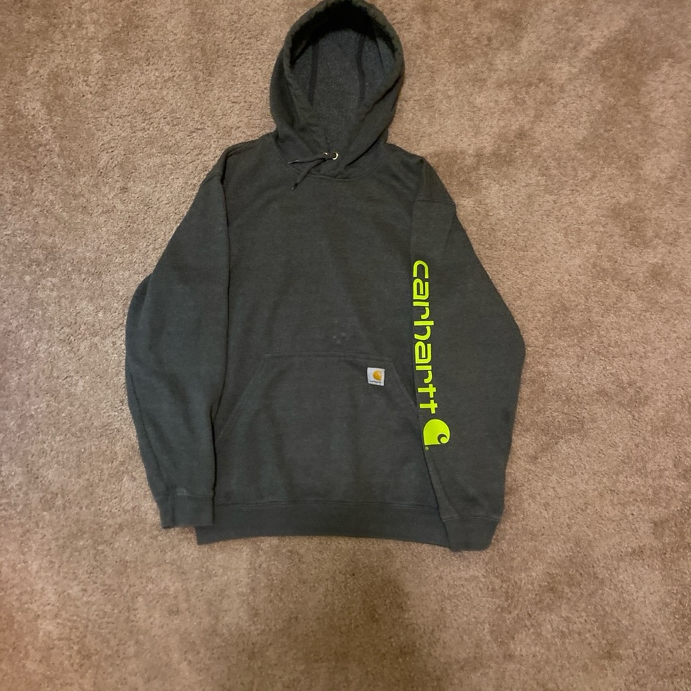 Grey vintage carhartt hoodie,minor flaws,carhartt logo on left arm,size:M